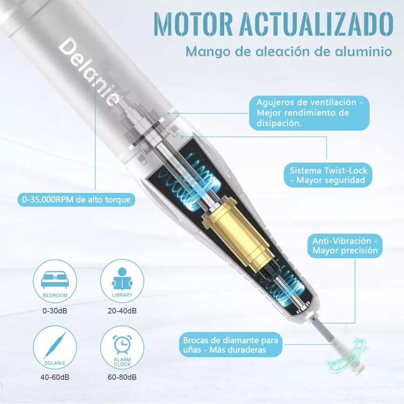 Delanie Limpiador Esmeril Taladro Torno Para Uñas 35000 Rpm Recargab