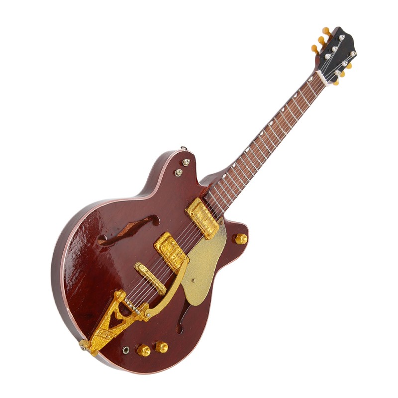 Red and Gold Miniature Electric Guitar Replica with Stand and