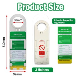 Ladder Tags, Ladder Inspection Tags3 Holders and 6 Ladder Inspection Tag Inserts Inspection Record Kit for All Ladder Types Protect Ladder Safety for Indoor & Outdoor
