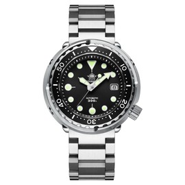 ADDIESDIVE Scuba Mens Diving Watch Automatic Diver 300 M 44.5 MM Big Black Analog Luminescent Chromalight Dial
