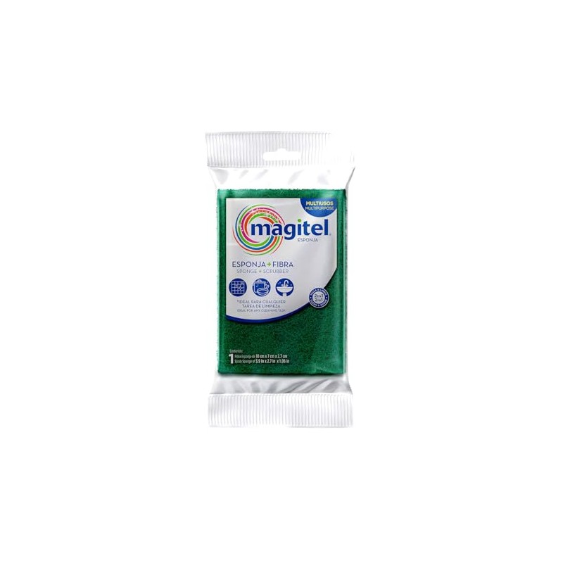 Magitel Esponja Grande Doble Uso: Fibra Ideal para Limpieza Diaria,