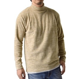 Arge B9X Men's Fleece Sweatshirt, Fleece Lined, Stretch, Cold Protection, 2 Different Collars, Crew Neck, High Neck, High neck: 32 beige