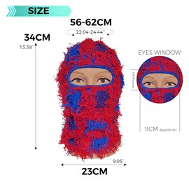 Michear Winter Beanie Hat Men Warm Fuzzy Knitted Balaclava Distressed Full Face Ski Mask Windproof Knitted Fuzzy Balaclava Ski Balaclava (Royal Blue-Red Purple)