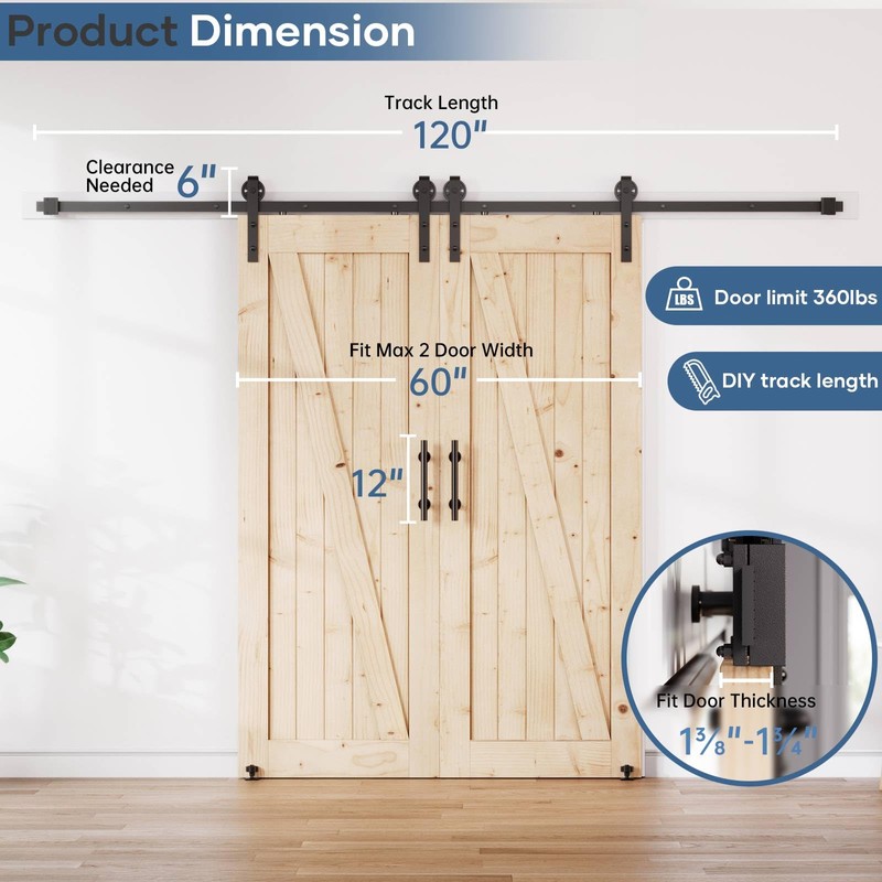 EaseLife 10FT Double Door Sliding Barn Door Hardware Track Kit