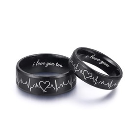 LAVUMO Heartbeat Rings for Couples I Love You Matching Promise Rings Wedding Bands Sets for Him and Her with Box Stainless Steel Comfort Fit (Men 12 & Women 7)