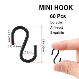 Rierdge Metal Small S Hook Black Hanging Hooks S Shaped Wire Hook Hanger Mini Ornament Storage Hooks for Hanging Jewelry Pot Plants Key Chain DIY Craft Decor, 0.98” Length, 2mm Thickness, 60 Pcs
