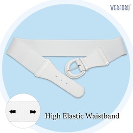 WERFORU 2 Pack Women Wide Stretchy Belt Elastic Cinch Belt Retro Stylish Elasticated Waist Belt for Dresses Black/White