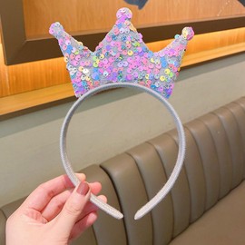 OIUUBBII Sparkly Crown Headband for Women Girls - Glitter Sequins Princess Crown Hairband for Birthday Party Wedding Christmas Costume (Space Ash)