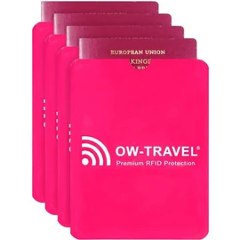OW-Travel RFID Protector Sleeves for Passports (4 Pack Pink) Contactless Bank Card Credit Protector. RFID Blocking Card Holder and Passport Cover