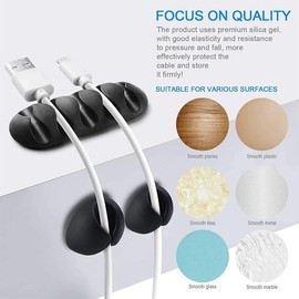 20Pcs Black Cable Management Clip Organizer Sticky Silicone Self-Adhesive Cable Holder Clips,Cable Straps,for Storage and Finishing Cable Straps,Cord Management