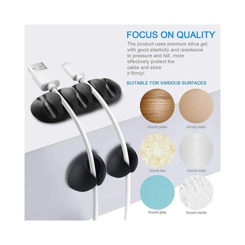 20Pcs Black Cable Management Clip Organizer Sticky Silicone Self-Adhesive Cable