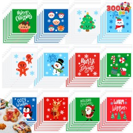 JOYIN 300 PCS Christmas Cookie Bags Self-adhesive Candy Bags Plastic Cellophane Treat Bags for Package Holiday Goodie, Party Favors, Winter Holiday Party Supplies