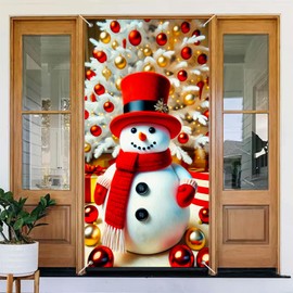 BlissYard Christmas Door Cover 71x35 Inch Snowman Door Decoration for Front Decorations Holiday Snowman Banner for Christmas Wall Decor Indoor Outdoor Winter Porch Display