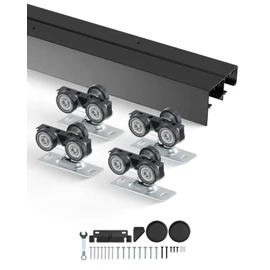 VEVOR Bypass Door Hardware, 4ft Heavy Duty Bypass Sliding Door Hardware Kit, Aluminum Alloy Sliding Closet Door Hardware Set with Finger Pulls, for 2 Door System, Fit Door Thickness 1 3/8" - 1 3/4"