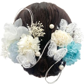 JZOON Y1700 Hair Ornament, Coming-of-Age Ceremony, Mizuhiki, Dried Flowers, Butterfly Decoration, Hydrangea, Solar Rose, Popular, Hair Accessories, Front Shooting, Long Sleeves, Graduation Ceremonies,
