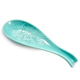 Ceramic Spoon Rest for Stove Top, Spoon Holder, Spoon Rest for Kitchen Counter, Utensil Rest for Spatula & Tong, Kitchen Decor and Accessories （Turquoise）