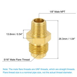 PATIKIL 1/8" Male NPT x 5/16" Male Flare Thread Flare Brass Coupling Fitting