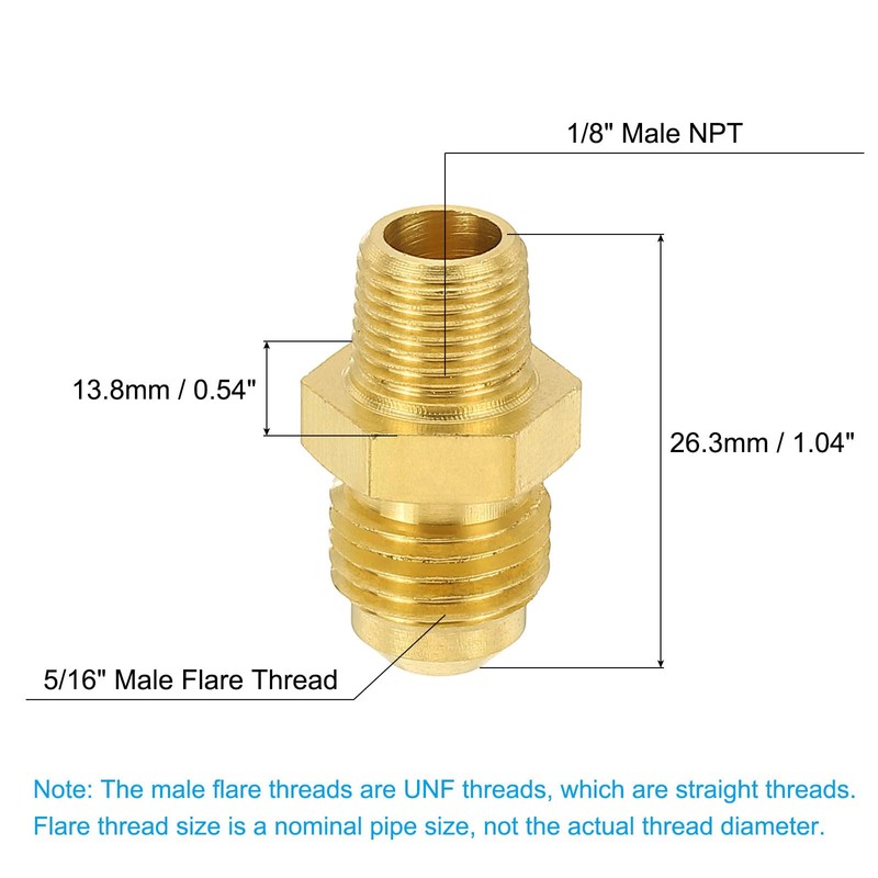 PATIKIL 1/8" Male NPT x 5/16" Male Flare Thread Flare