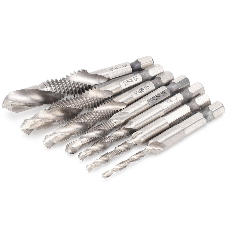 7Pcs Tap Set 1/4 Hex Shank Metric Drilling and Tapping