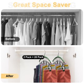 Legging Organizer for Closet, Metal Yoga Pants Hangers 2 Pack w/10 Clips Holds 20 Leggings, Space Saving Hanging Closet Organizer w/Rubber Coated Closet Organizers and Storage, Green