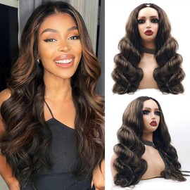 Xagujpo 18 inch #FB30 Body Wave V Part Wig Human Hair Beginner Friendly No Sew In Upgrade U Part Wig Human Hair Balayage Highlight Human Hair Wigs For Women Glueless Clip In Half Wig 180 Density