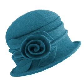 Gajaous Women's Cloche Hats Bucket Hat French Beret Vintage Floral Wool Dress Classic Hat of the 1920s, A Blue