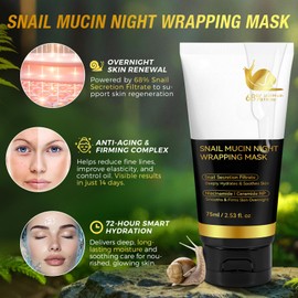 Snail Mucin Glass Glow Hydrogel Face Masks Skincare, Collagen Night Wrapping Mask, Collagen Overnight Peel-Off Mask- Intense Hydration, Brightening & Firming For Dull Skin, Korean Skincare