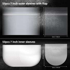 7 Inches 50 Pcs Vinyl Record Inner Sleeves and 50 Pcs Outer Sticky Sleeves Anti-Static Plastic Protective Sleeves Combos for EP Vinyl Record