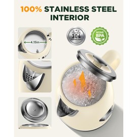Electric Kettle, 1.8 L Hot Water Boiler Heater with Thermometer, 1500W Retro Electric Tea and Water Kettle with LED Indicator, 100% Stainless Steel, Auto Shut-Off & Boil-Dry Protection, Beige