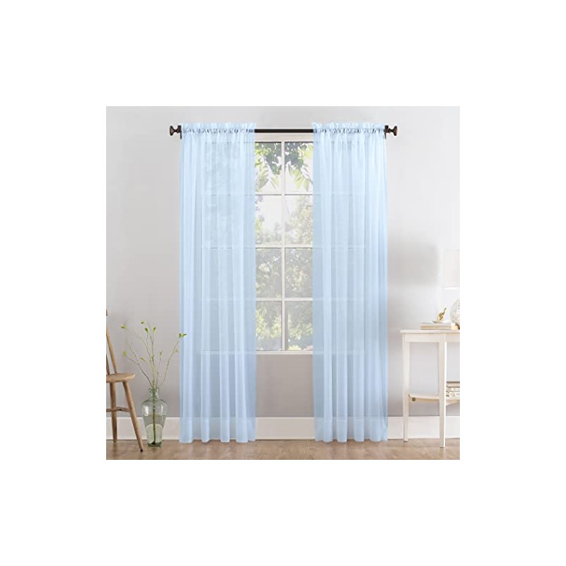 Megachest a pair of slot top voile curtains (Baby Blue,