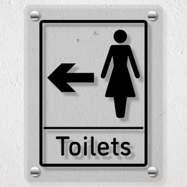 V Safety Women's Toilets - Arrow Left Acrylic Sign 200x300mm - Durable, Shatterproof Directional Signage