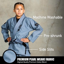 Elite Sports Kids BJJ GI, Youth IBJJF Children’s Brazilian Jiujitsu Gi kimono W/Preshrunk Fabric & Free Belt (Gray, 0)