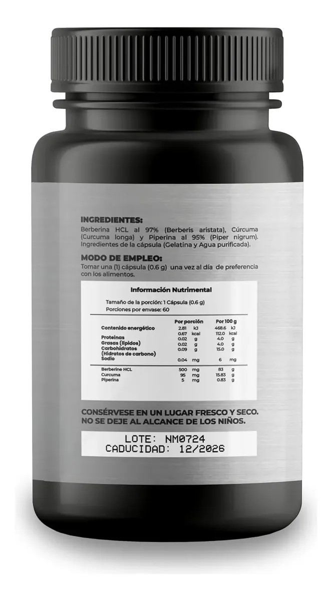 Berberina 600 Mg Hcl 97 Cúrcuma Piperina 60 Caps