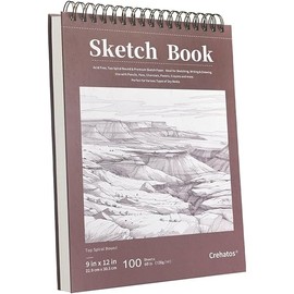 Crehatos 9" x 12" Sketch Book, Top Spiral Bound Sketch Pad, 100 Sheets 68lb/100gsm Drawing Paper, 1 Pack