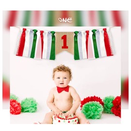 Baby Birthday Decoration 1st Birthday High Chair Banner Christmas Decorations Green&Red Burlap Banner Theme Party Supplies (Green&Red)