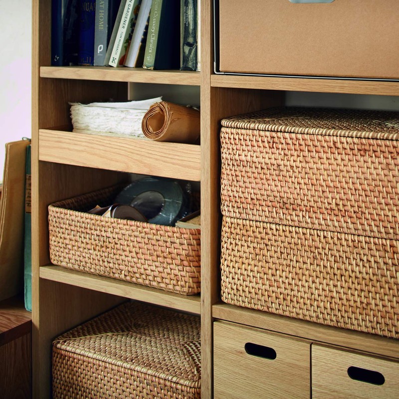 MUJI 47381306 Overlapping Rattan Rectangular Basket, Medium (V) Approx. Width