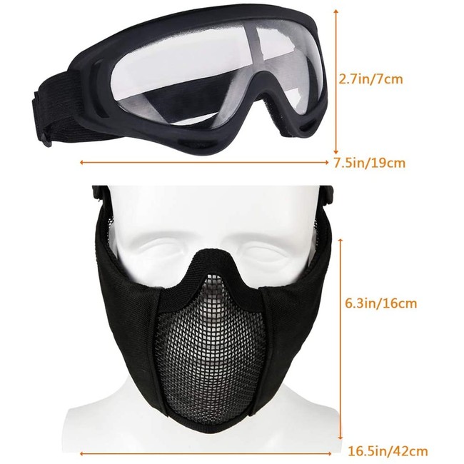 ATAIRSOFT Tactical Airsoft CS Protective Lower Guard Mesh Nylon Half Face Mask with Ear Cover Tan 