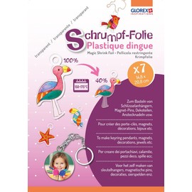 GLOREX 6 1230 702 Shrink Film in A5, Set of 7 Sheets in Transparent, for Designing Individual Tags and Pins