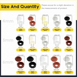 Mardatt 300pcs 4/5/6mm Hinge Screw Caps Color Assortment Plastic Screw Caps Folding Screw Covers Washers Flip Tops Screw Hole Plugs (Black/White/Brown/Yellow/Grey)