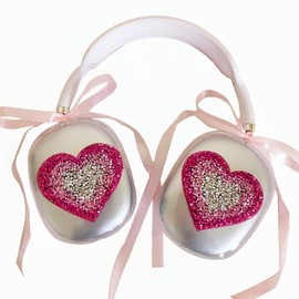 Bling Diamond for AirPod Max Cover,Cute Love Heart Rhinestones Case for Women Girls with Ribbon,Glitter Gradient Luxuly Heart Design,Clear Soft Silicone Protective Case for AirPods Max