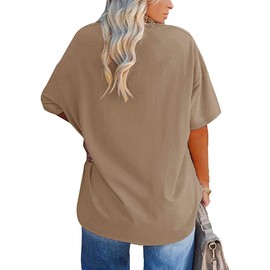 Fisoew Womens Plus Size T-Shirts Summer Oversized Half Sleeve Crew Neck Tunic Tops Tees Khaki