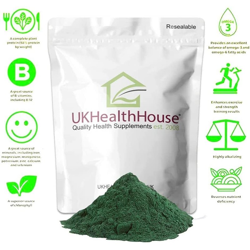 50g UKHealthHouse Pure Premium Spirulina Powder - 62.3% Protein -