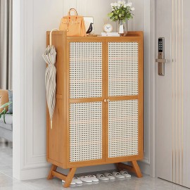 Modern Stainless Steel Shoe Cabinet with Breathable Panel Extendable Bamboo Doors Furniture for Home Hotel for Entry Living Roomcolor: natural bamboo, size: 7 tiers