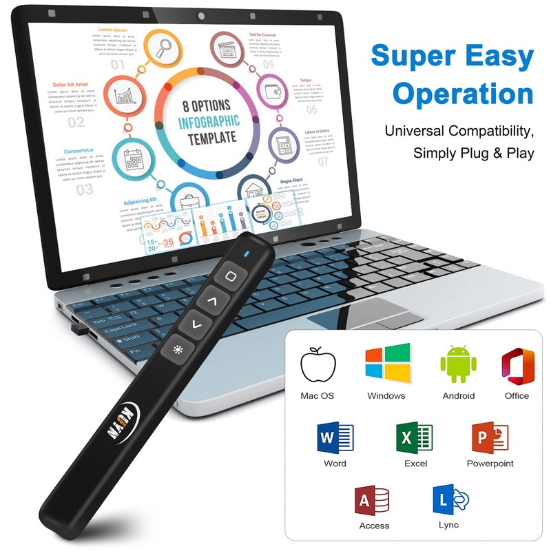 KUIYN Presentation Clickers, Red Pointer Pen, Clicker for PowerPoint, PC