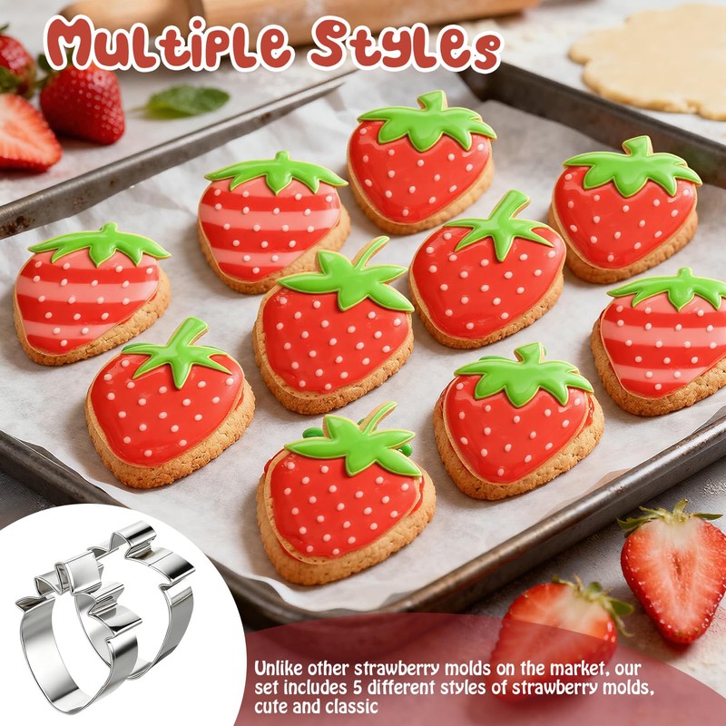 Rtteri 5 Pcs Strawberry Cookie Cutter Set 2.36-3.7 inch Stainless