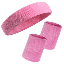 Wristbands Headbands Wrist Sweatband Set 3 Pieces Men Women Sweat Bands Absorbent for Gym Sports Tennis Running Exercise Basketball Wrist Sweatband Moisture Wicking (3 Pieces) (3 Sweatbands -Pink 2)