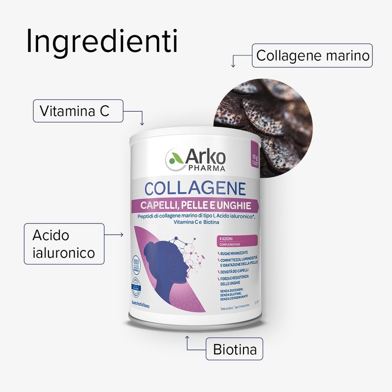 Arkopharma Collagene Capelli, Pelle e Unghie - Integratore Alimentare in