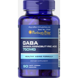 Puritans Pride Gaba Gamma Aminobutyric Acid 750 Mg Capsules, 90 Count