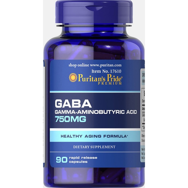 Puritans Pride Gaba Gamma Aminobutyric Acid 750 Mg Capsules, 90