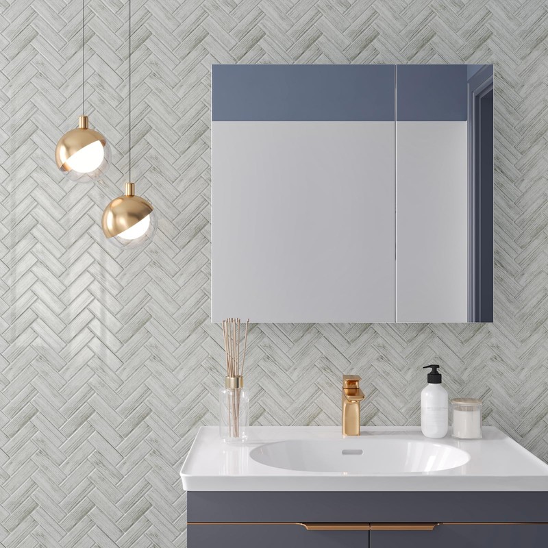 CHIHUT 12''x12'' Grey Wood Look Herringbone Peel and Stick Backsplash